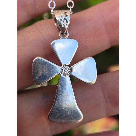 Vintage Alan K Millefiori of Venice Sterling Silver Pink Cross Pendant Necklace - Picture 5 of 10